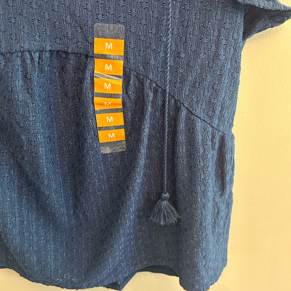 NWT Steve Madden Y2K blue Steve Textured Cap Sleeve Top tassel ties size M - Picture 6 of 11